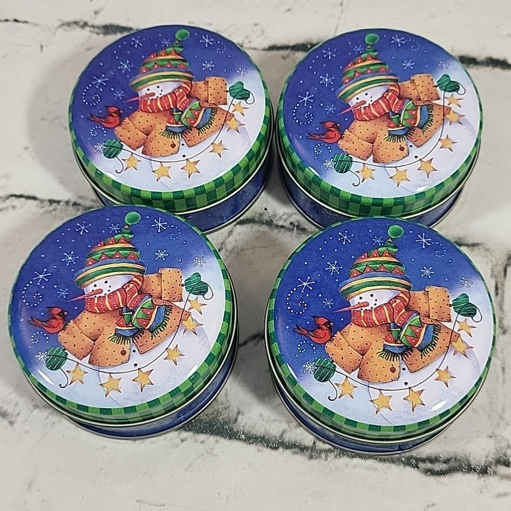 American Greetings Christmas Candle Tins Lot Of 4 Snowmen Peppermint Scent New - Picture 2 of 6